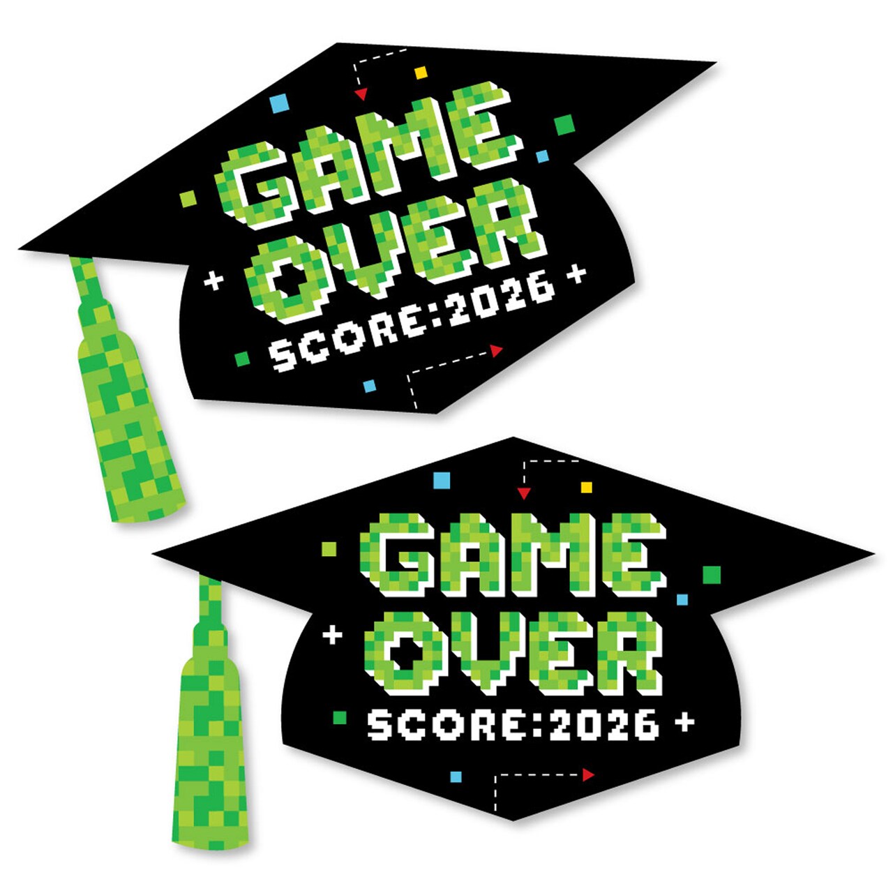 Big Dot of Happiness Game Over - Grad Cap Decorations DIY Video Game Graduation Large Party Essentials - Set of 20
